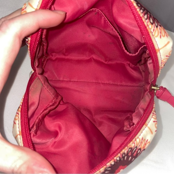 TORY BURCH SMALL FLORAL COSMETIC MAKEUP TOILETRY CASE BAG CREAM PLUM MAGENTA - Picture 9 of 10